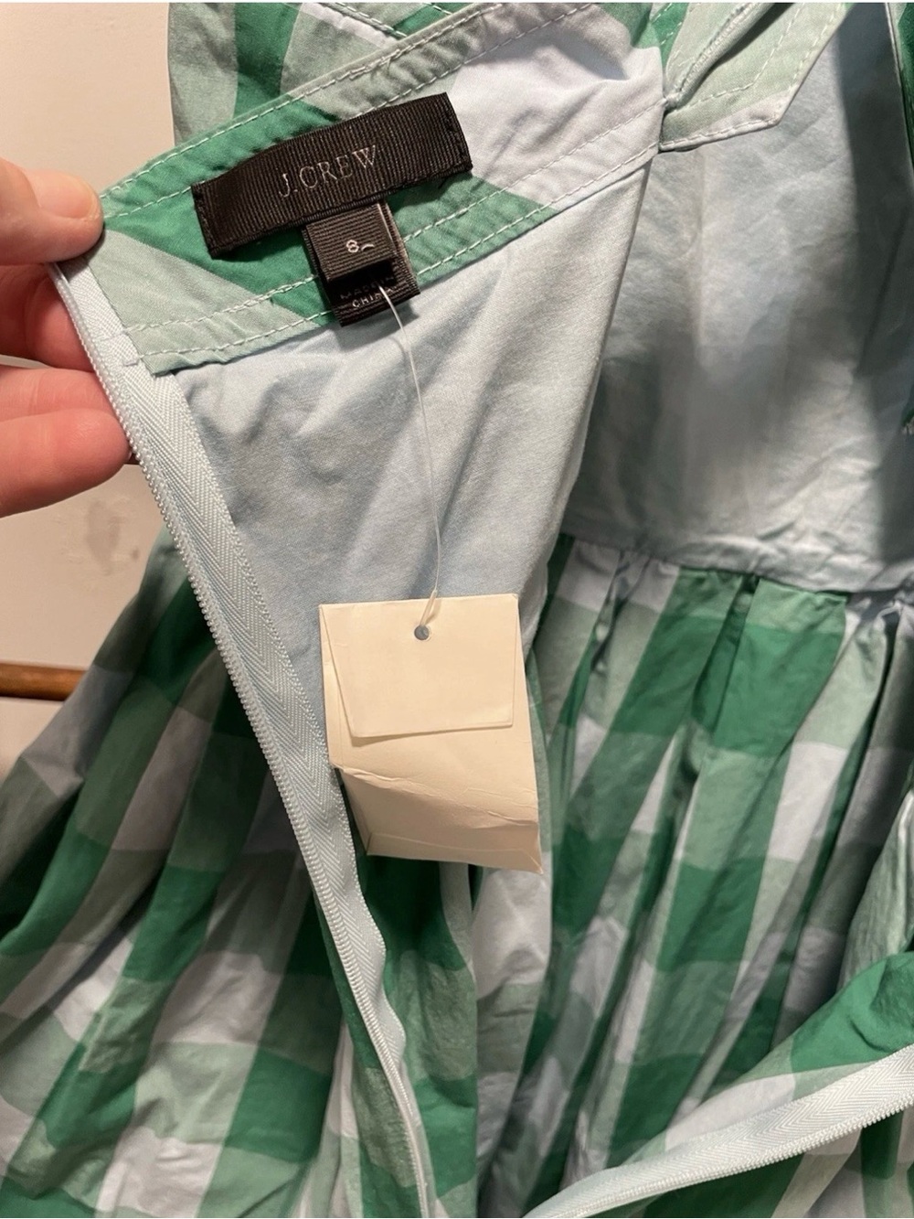 J. Crew Green and White Gingham Square-Neck Midi Dress - Picture 7 of 8